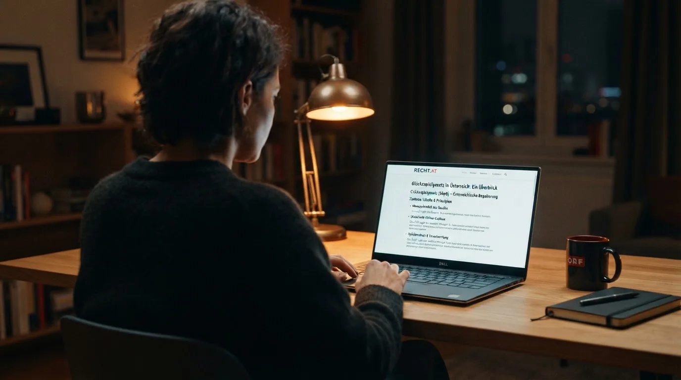 Person am Laptop liest eine Übersichtsseite zu Glücksspielen im Internet — beste online casino ausland