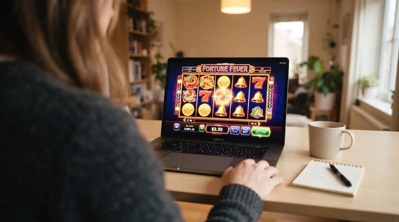 Person am Laptop liest eine Übersichtsseite zu Glücksspielen im Internet — bitcoin cash casino vergleich