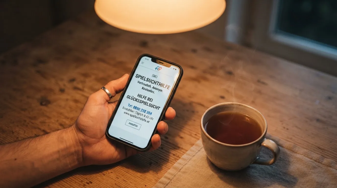Hand hält ein Smartphone, daneben eine Tasse Tee, ruhige Abendstimmung am Küchentisch — freie 90 tage qualifikationszeitraum casino